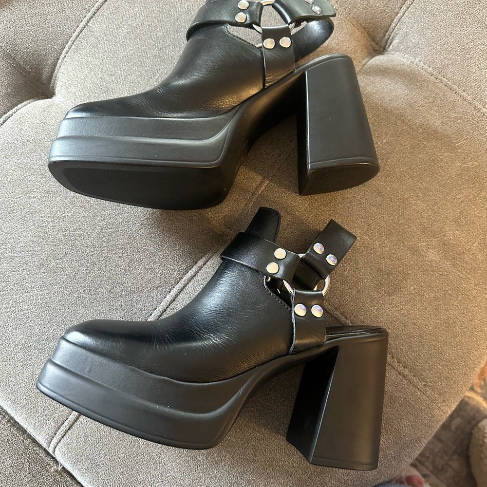 Free People Black Leather Platform Heels - Picture 6 of 12